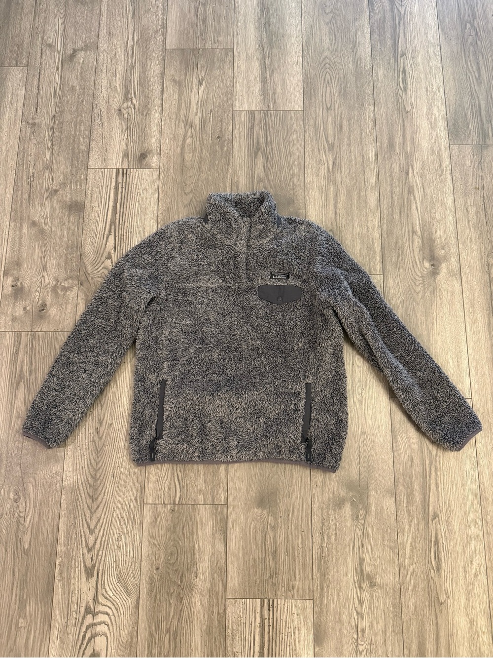 LL Bean Grey Sherpa Hi-Pile Snap Mock Neck Women Size S Fleece Pullover Jacket
